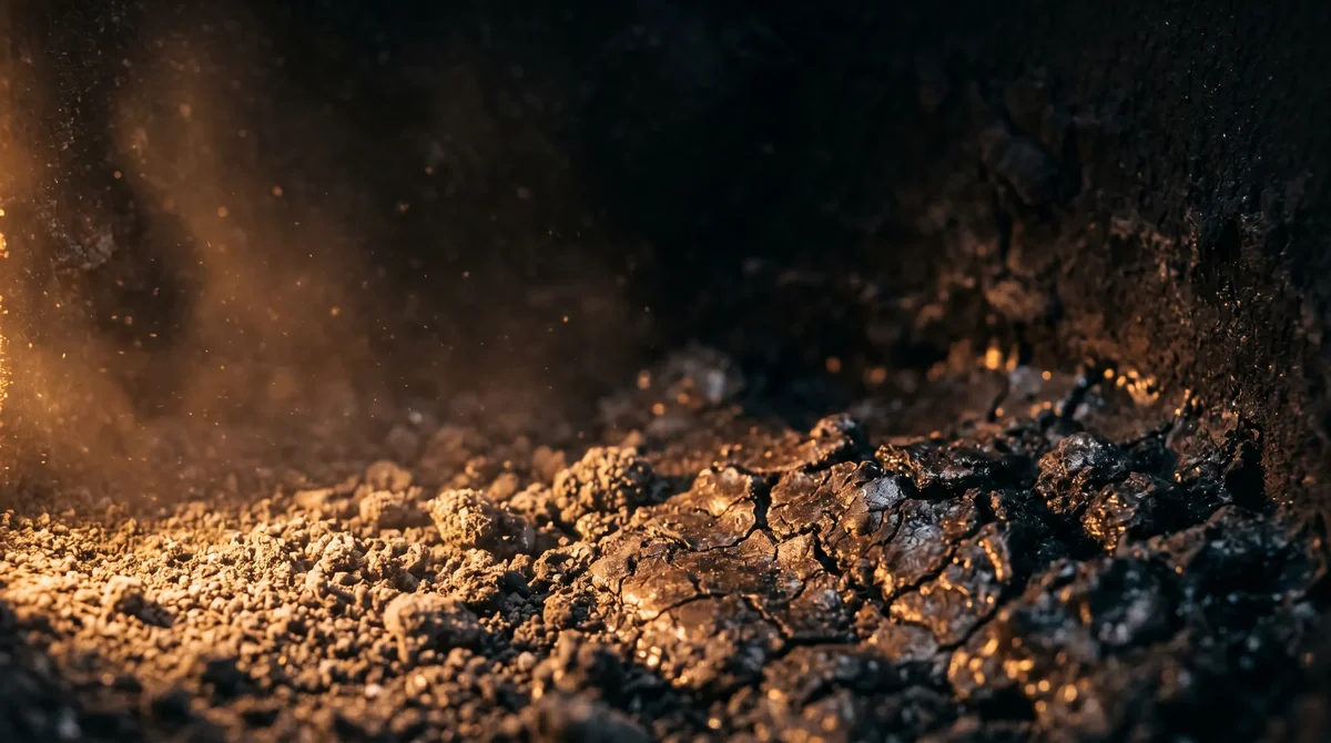 Spiekanie popiołu pelletu - ziarna mineralne łączące się w twardą masę w komorze spalania
